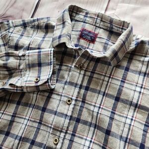 Untuckit Flannel Cotton Button Up Shirt Tan Plaid Long Sleeve | Men's Size L